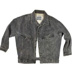 JouJou Blue Denim Jean Jacket Womens Sz L Button Down Pockets Long Sleeve